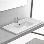 CeraStyle 067600-U/D Drop In Bathroom Sink With Counter Space, White Ceramic, Rectangular